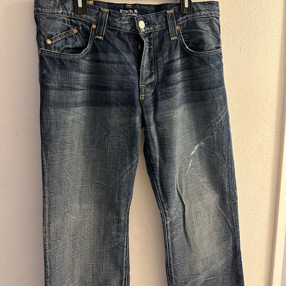 Rock and Republic Straight Legged Jeans, 2000’s style w/ Patchwork, Dark wash